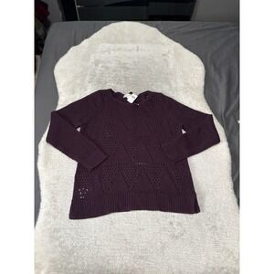 New‎ Loft Wine Purple Knit Long Sleeve See Through Sweater Size XL NWT